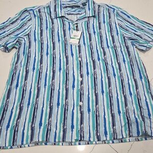 Perry Ellis Blue Striped Casual Button Down Shirt Sz L NEW WITH TAG